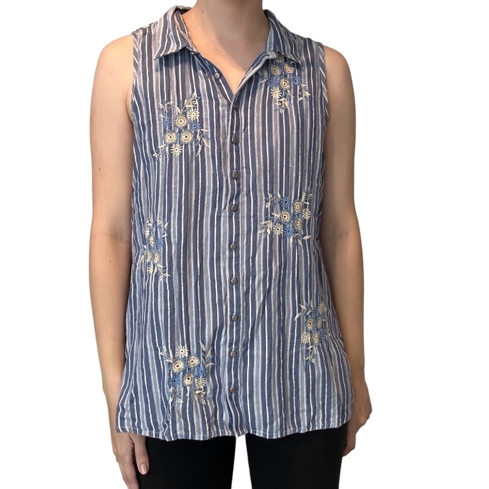 Aratta Silent Journey Anthropologie Embroidered Sleeveless Blouse Size Medium